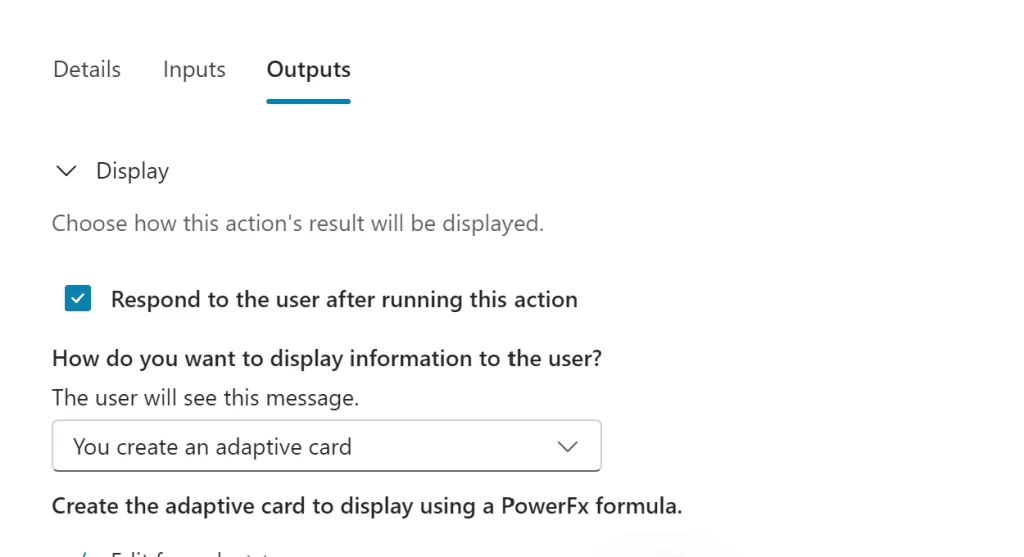 Action Output - Adaptive Card